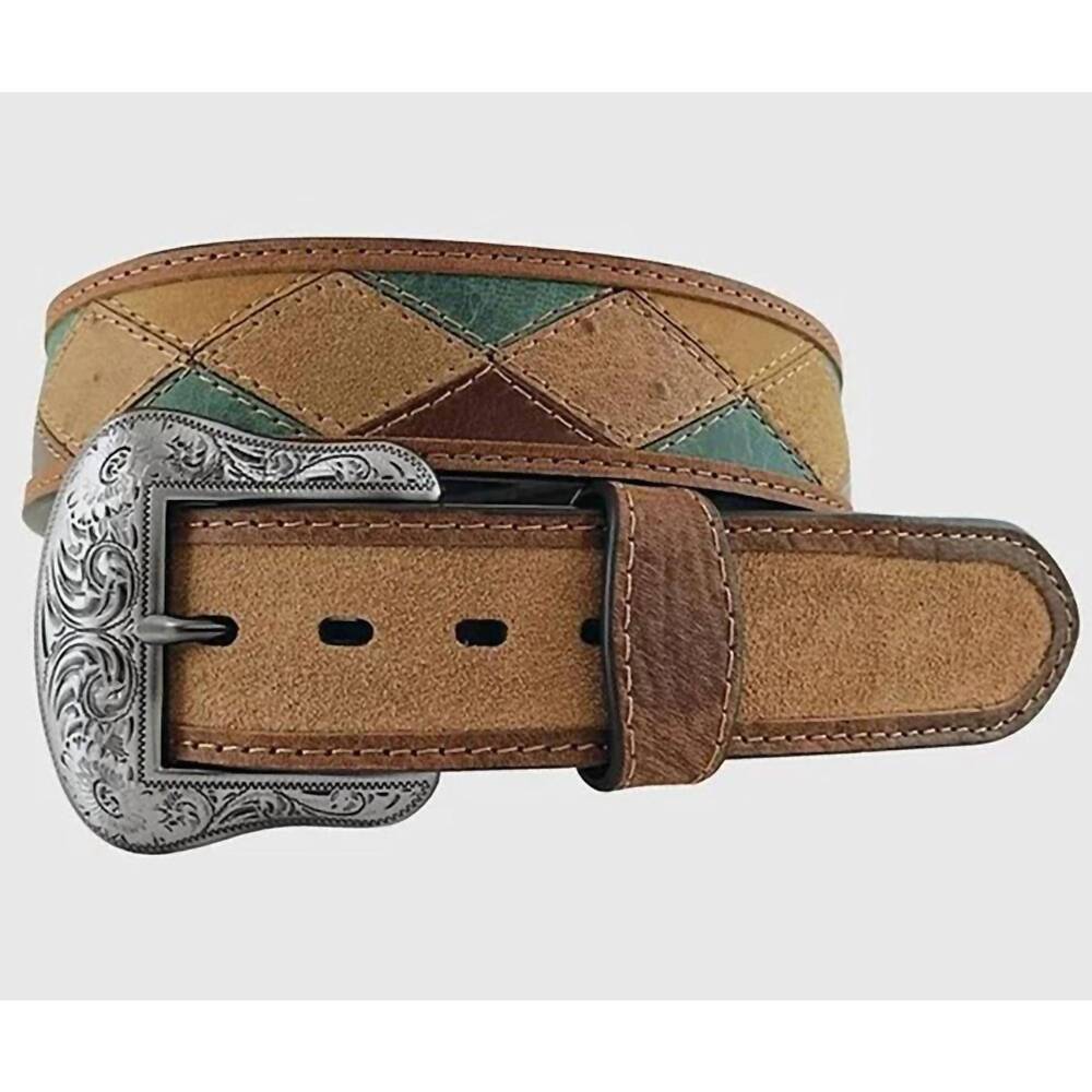 NEW ROPER men's crazyhorse color patch belt in tan/multi